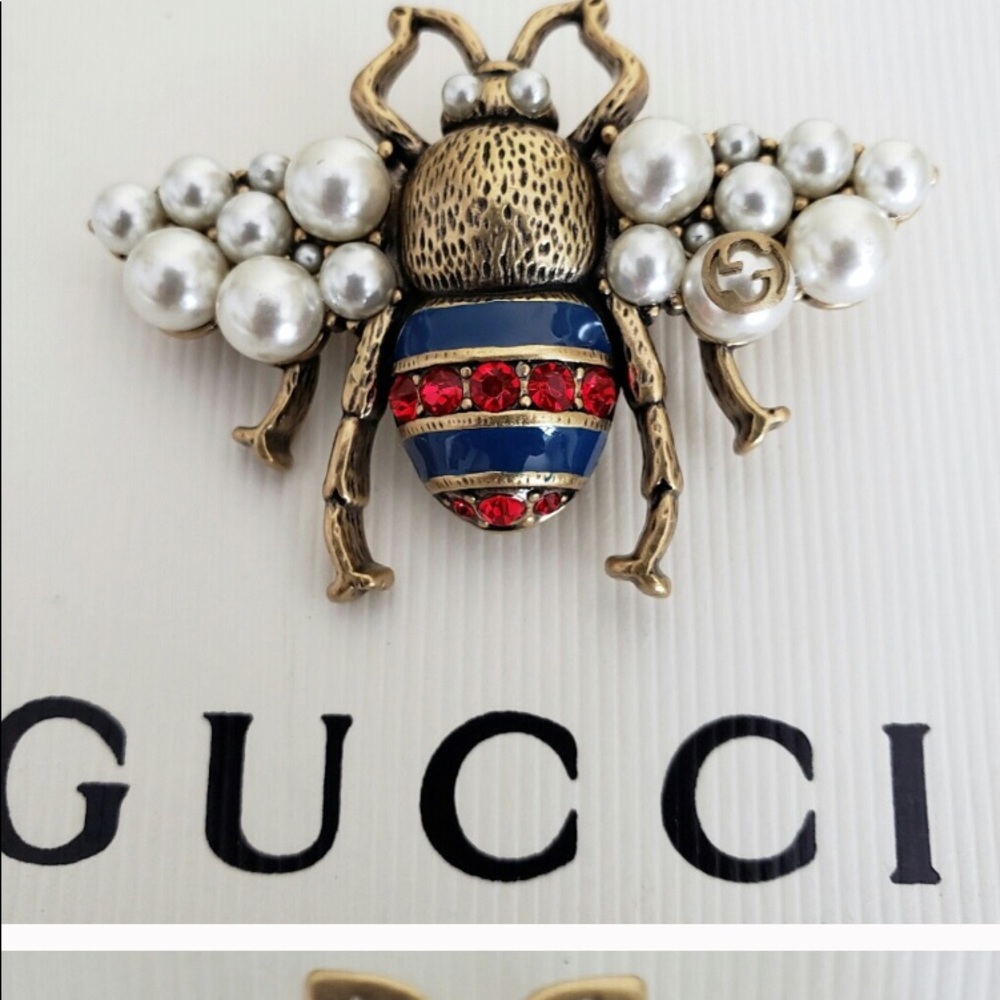 Rhinestone and Pearl Bee brooches